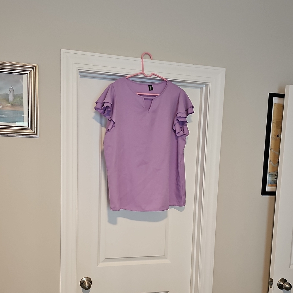 Purple Ruffle Sleeve Women's Top